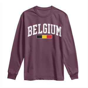 Vintage Belgium Flag Graphic Long Sleeve Shirt Belgian Pride Patriotic Gift TS10 Maroon Print Your Wear