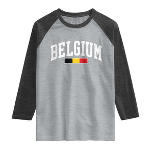 Vintage Belgium Flag Graphic Raglan Shirt Belgian Pride Patriotic Gift TS10 Heather Gray Heather Charcoal Print Your Wear
