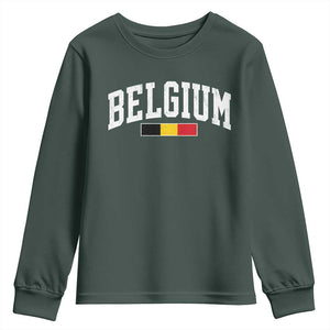 Vintage Belgium Flag Graphic Youth Sweatshirt Belgian Pride Patriotic Gift TS10 Dark Forest Green Print Your Wear