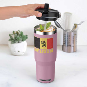 Vintage Belgium Soccer Flag with Lion Graphic Flip Straw Tumbler Belgian Football Pride Gift for Fans TS10 One Size: 30 oz Light Pink Print Your Wear