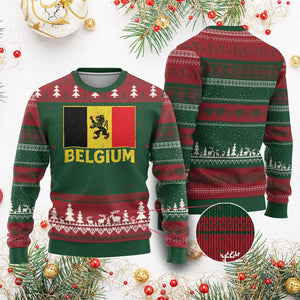 Vintage Belgium Soccer Flag with Lion Graphic Ugly Christmas Sweater Belgian Football Pride Gift for Fans TS10 Print Your Wear
