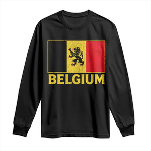 Vintage Belgium Soccer Flag with Lion Graphic Long Sleeve Shirt Belgian Football Pride Gift for Fans TS10 Black Print Your Wear