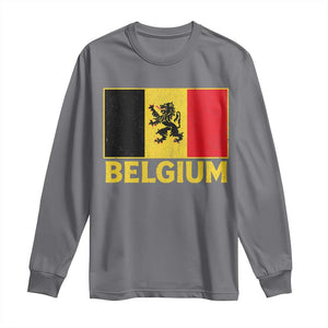 Vintage Belgium Soccer Flag with Lion Graphic Long Sleeve Shirt Belgian Football Pride Gift for Fans TS10 Charcoal Print Your Wear