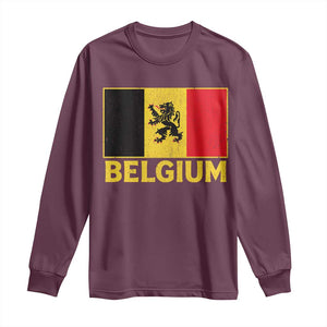 Vintage Belgium Soccer Flag with Lion Graphic Long Sleeve Shirt Belgian Football Pride Gift for Fans TS10 Maroon Print Your Wear