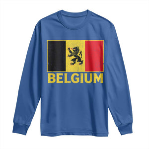 Vintage Belgium Soccer Flag with Lion Graphic Long Sleeve Shirt Belgian Football Pride Gift for Fans TS10 Royal Blue Print Your Wear