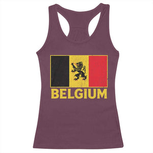Vintage Belgium Soccer Flag with Lion Graphic Racerback Tank Top Belgian Football Pride Gift for Fans TS10 Maroon Print Your Wear