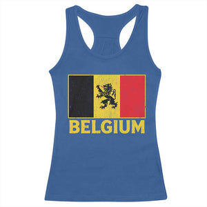 Vintage Belgium Soccer Flag with Lion Graphic Racerback Tank Top Belgian Football Pride Gift for Fans TS10 Royal Blue Print Your Wear