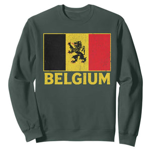 Vintage Belgium Soccer Flag with Lion Graphic Sweatshirt Belgian Football Pride Gift for Fans TS10 S Dark Forest Green Print Your Wear
