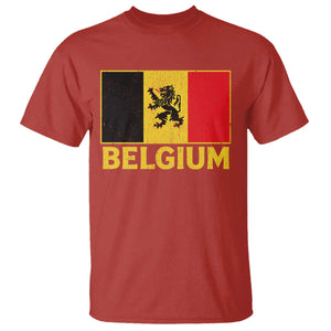 Vintage Belgium Soccer Flag with Lion Graphic T Shirt Belgian Football Pride Gift for Fans TS10 Red Print Your Wear