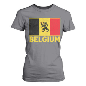 Vintage Belgium Soccer Flag with Lion Graphic T Shirt For Women Belgian Football Pride Gift for Fans TS10 Charcoal Print Your Wear