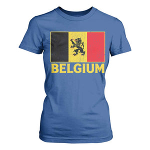 Vintage Belgium Soccer Flag with Lion Graphic T Shirt For Women Belgian Football Pride Gift for Fans TS10 Royal Blue Print Your Wear
