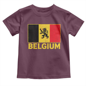 Vintage Belgium Soccer Flag with Lion Graphic Toddler T Shirt Belgian Football Pride Gift for Fans TS10 Maroon Print Your Wear