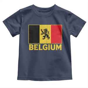 Vintage Belgium Soccer Flag with Lion Graphic Toddler T Shirt Belgian Football Pride Gift for Fans TS10 Navy Print Your Wear