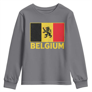 Vintage Belgium Soccer Flag with Lion Graphic Youth Sweatshirt Belgian Football Pride Gift for Fans TS10 Charcoal Print Your Wear