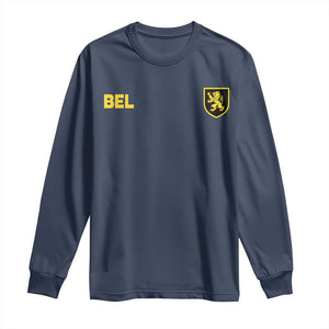 Vintage Belgium Long Sleeve Shirt Belgian Football Pride Belgium Lion Crest Soccer Graphic TS10 Navy Print Your Wear