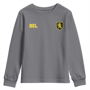 Vintage Belgium Youth Sweatshirt Belgian Football Pride Belgium Lion Crest Soccer Graphic TS10 Charcoal Print Your Wear