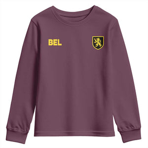 Vintage Belgium Youth Sweatshirt Belgian Football Pride Belgium Lion Crest Soccer Graphic TS10 Maroon Print Your Wear