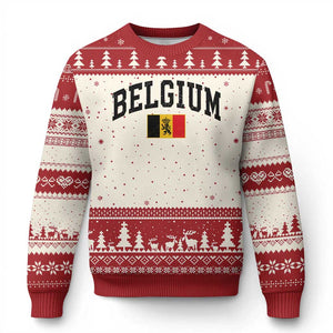 Vintage Belgium Ugly Christmas Sweater Lion Royal Flag Graphic Belgian Soccer Football Pride Gift for Fans TS10 Beige Red Print Your Wear