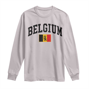 Vintage Belgium Long Sleeve Shirt Lion Royal Flag Graphic Belgian Soccer Football Pride Gift for Fans TS10 Ice Gray Print Your Wear
