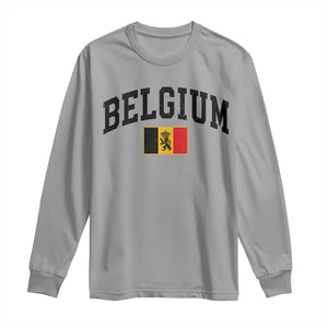 Vintage Belgium Long Sleeve Shirt Lion Royal Flag Graphic Belgian Soccer Football Pride Gift for Fans TS10 Sport Gray Print Your Wear