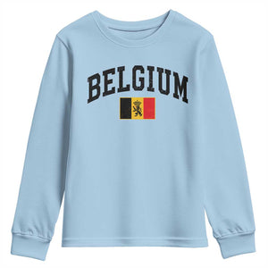 Vintage Belgium Youth Sweatshirt Lion Royal Flag Graphic Belgian Soccer Football Pride Gift for Fans TS10 Light Blue Print Your Wear