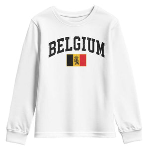 Vintage Belgium Youth Sweatshirt Lion Royal Flag Graphic Belgian Soccer Football Pride Gift for Fans TS10 White Print Your Wear