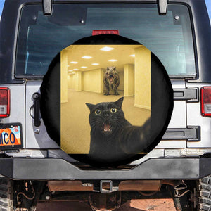 Black Cat Selfie with Dinosaur in The Backrooms Liminal Space Graphic Spare Tire Cover Liminal Space Urban Legend Meme TS10 No hole Black Print Your Wear