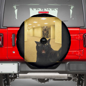 Black Cat Selfie with Dinosaur in The Backrooms Liminal Space Graphic Spare Tire Cover Liminal Space Urban Legend Meme TS10 Black Print Your Wear