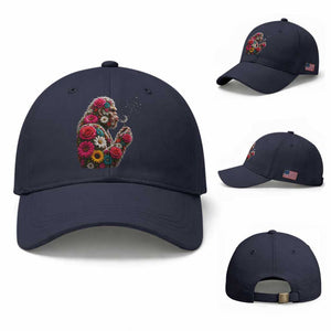 Floral Bigfoot Blowing Wishes Dandelion Baseball Cap Vintage Sasquatch Art Botanical Wildlife Graphic TS10 Baseball Cap Universal Fit Navy Print Your Wear