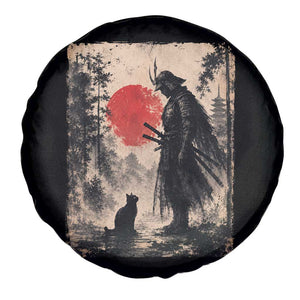 Vintage Japanese Samurai Warrior and Black Cat Spare Tire Cover TS10 Print Your Wear