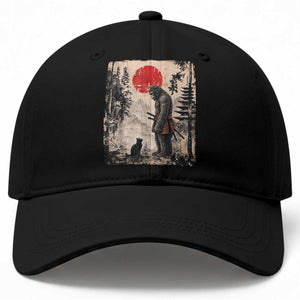 Vintage Japanese Art Bigfoot Samurai Warrior and Black Cat Baseball Cap Sasquatch Lovers Vintage Graphic Ukiyo-e Art TS10 Print Your Wear