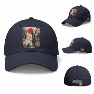 Vintage Japanese Art Bigfoot Samurai Warrior and Black Cat Baseball Cap Sasquatch Lovers Vintage Graphic Ukiyo-e Art TS10 Baseball Cap Universal Fit Navy Print Your Wear