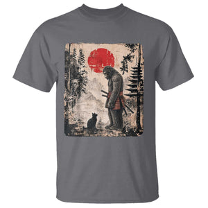 Vintage Japanese Art Bigfoot Samurai Warrior and Black Cat T Shirt Sasquatch Lovers Vintage Graphic Ukiyo-e Art TS10 Charcoal Print Your Wear