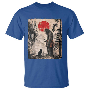 Vintage Japanese Art Bigfoot Samurai Warrior and Black Cat T Shirt Sasquatch Lovers Vintage Graphic Ukiyo-e Art TS10 Royal Blue Print Your Wear