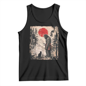 Vintage Japanese Art Bigfoot Samurai Warrior and Black Cat Tank Top Sasquatch Lovers Vintage Graphic Ukiyo-e Art TS10 Black Print Your Wear