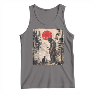 Vintage Japanese Art Bigfoot Samurai Warrior and Black Cat Tank Top Sasquatch Lovers Vintage Graphic Ukiyo-e Art TS10 Deep Heather Print Your Wear