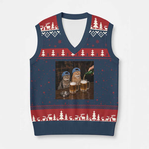 Funny Smoking Cats Drinking Beer at the Bar V-Neck Knit Sweater Vest Funny Bad Boys Cigarette Kitty Gen Z Meme TS10 Navy Red Print Your Wear