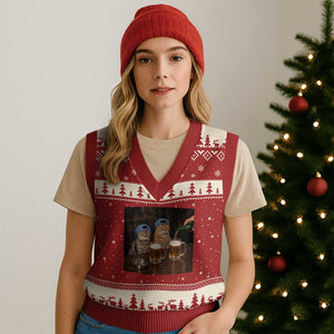 Funny Smoking Cats Drinking Beer at the Bar V-Neck Knit Sweater Vest Funny Bad Boys Cigarette Kitty Gen Z Meme TS10 Red Beige Print Your Wear