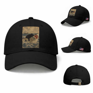 Black Cat Biting Shark Anime Graphic Japanese Baseball Cap Vintage Graphic Ukiyo-e Art TS10 Baseball Cap Universal Fit Black Print Your Wear