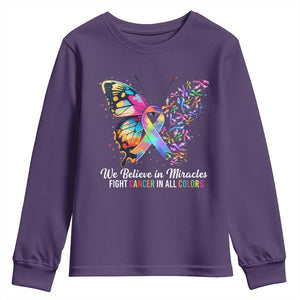 Fight Cancer In All Colors Youth Sweatshirt We Believe In Miracles Cancer Awareness TS10 Purple Print Your Wear