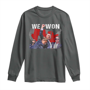 Trump Won Long Sleeve Shirt We Won Wins 45 47 President 2024 US Election Map TS10 Dark Heather Print Your Wear