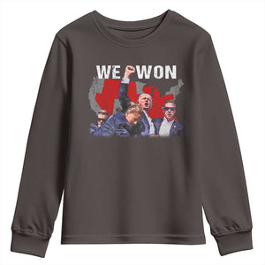 Trump Won Youth Sweatshirt We Won Wins 45 47 President 2024 US Election Map TS10 Dark Chocolate Print Your Wear