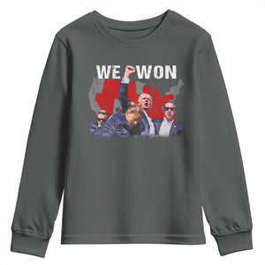 Trump Won Youth Sweatshirt We Won Wins 45 47 President 2024 US Election Map TS10 Dark Heather Print Your Wear