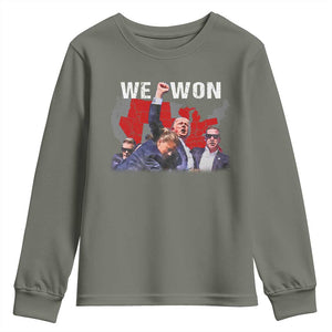 Trump Won Youth Sweatshirt We Won Wins 45 47 President 2024 US Election Map TS10 Military Green Print Your Wear