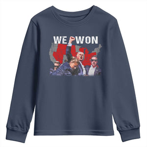Trump Won Youth Sweatshirt We Won Wins 45 47 President 2024 US Election Map TS10 Navy Print Your Wear