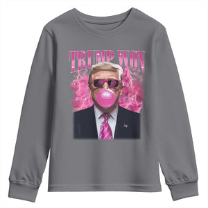 Trump Won 2024 Youth Sweatshirt Trump Pink Bubble Gum Funny Cute Retro 90s TS10 Charcoal Print Your Wear