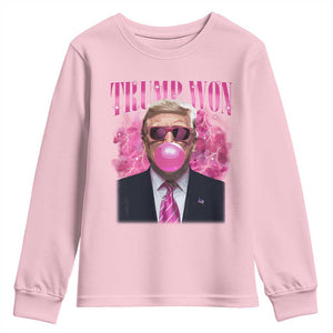 Trump Won 2024 Youth Sweatshirt Trump Pink Bubble Gum Funny Cute Retro 90s TS10 Light Pink Print Your Wear