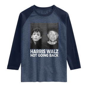 Harris Walz Raglan Shirt Vintage We Are Not Going Back TS10 Heather Denim Navy Print Your Wear