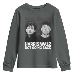 Harris Walz Youth Sweatshirt Vintage We Are Not Going Back TS10 Dark Heather Print Your Wear