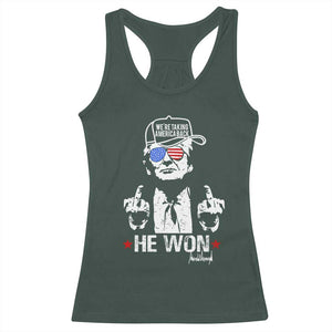 Trump 2024 Racerback Tank Top We're Taking America Back You Missed Bitch TS10 Dark Forest Green Print Your Wear